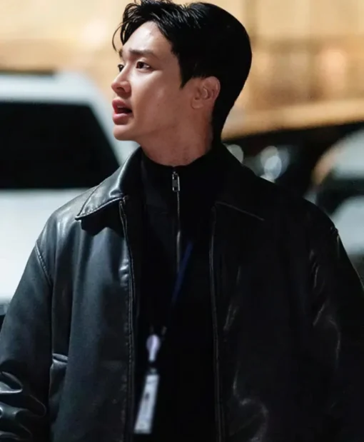 Cha Soo-yeol Queen Mantis S01 Black Leather Jacket