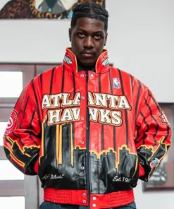 Jeff Hamilton X Atlanta Hawks Red and Black Full-Snap Leather Jacket