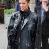 PFW 2025 Jennifer Connelly Black Leather Jacket
