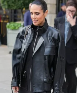 PFW 2025 Jennifer Connelly Black Leather Jacket