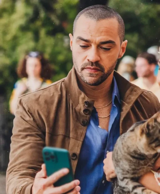Daniel De Luca TV Series Hotel Costiera 2025 Jesse Williams Brown Suede Jacket
