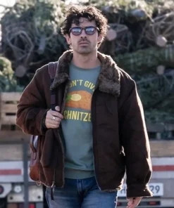 A Very Jonas Christmas Movie 2025 Joe Jonas Shearling Brown Suede Leather Jacket