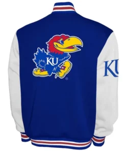 Kansas Jayhawks Full-Snap Fleece Royal and White Varsity Jacket