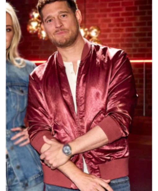 The Voice 2025 Michael Buble Red Satin Bomber Jacket