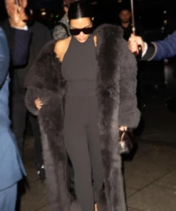 Paris Fashion Week 2025 Kim kardashian Black Fur Long Coat