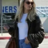 Elsa Hosk Los Angeles 2025 Brown Leather Jacket