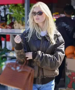 LA 2025 Elsa Hosk Brown Leather Jacket