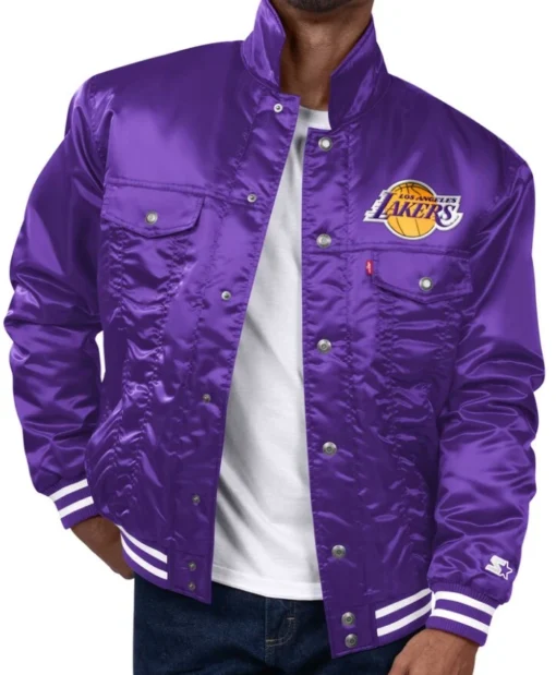 Los Angeles Lakers Starter Purple Trucker Satin Full-Snap Jacket