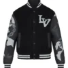 Louis Vuitton Camo Chains Black Leather Varsity Jacket