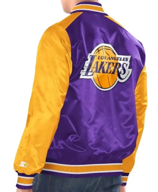 Purple and Gold Renegade LA Lakers Full-Snap Varsity Satin Jacket
