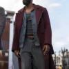 LaKeith Stanfield Play Dirty 2025 Burgundy Long Coat