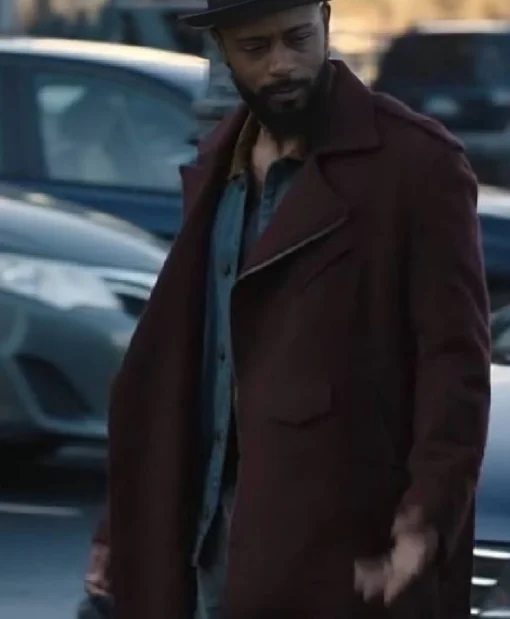 LaKeith Stanfield Film Play Dirty 2025 Grofield Burgundy Long Coat