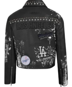 Los Angeles Dodgers Sketchbook Black Leather Jacket for Women