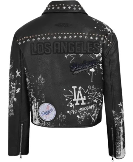 Los Angeles Dodgers Sketchbook Black Leather Jacket for Women