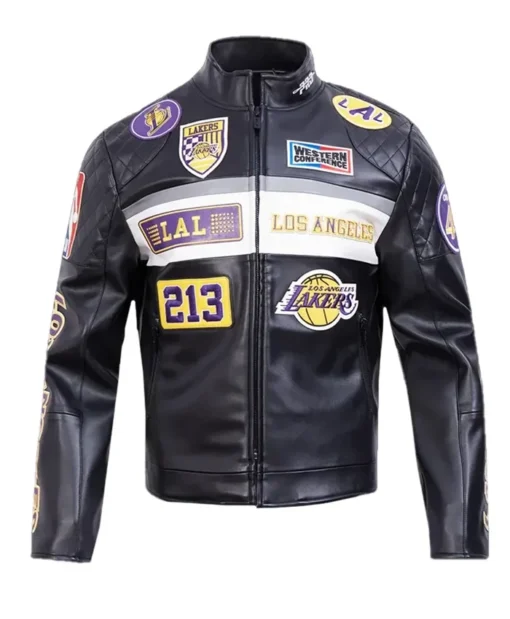 LA Lakers Moto Leather Black Zip-up Jacket