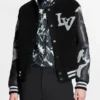 Louis Vuitton Camo Chains Black Leather Sleeves Varsity Jacket