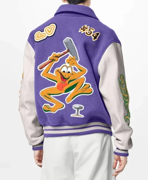 Louis Vuitton Purple and White Full-Snap Varsity Jacket For Unisex 