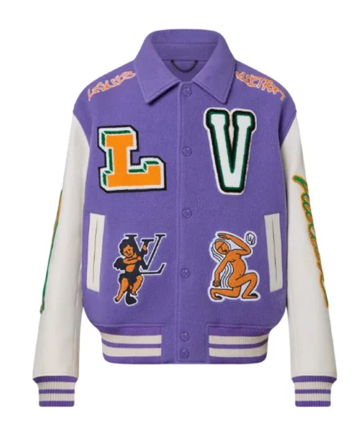 Louis Vuitton Purple and White Full-Snap Varsity Jacket - Unisex 