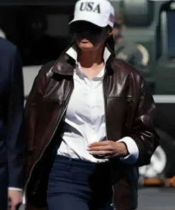 First Lady Melania Trump Brown Leather Jacket