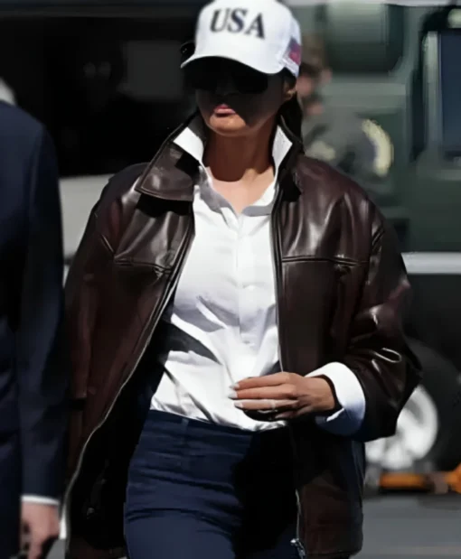 First Lady Melania Trump Brown Leather Jacket