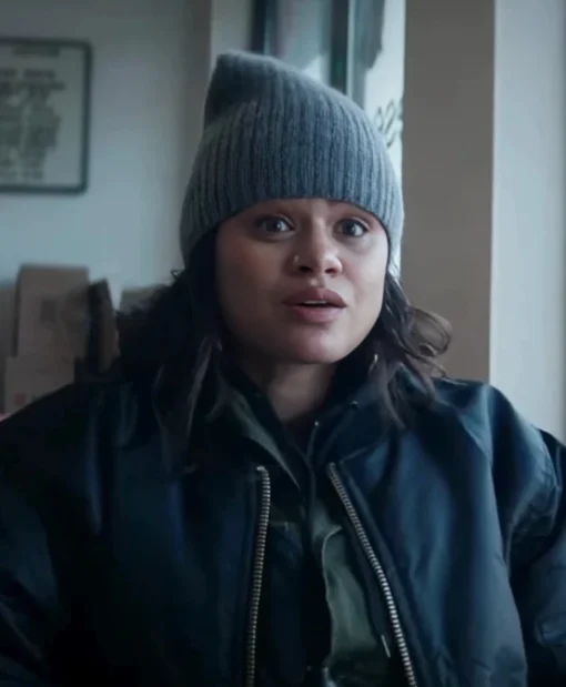 Melonie Diaz Movie Cold Wallet 2025 Eva Satin Bomber Jacket