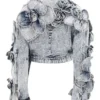 Real Housewives of Salt Lake City Meredith Marks Floral Applique Cropped Denim Jacket