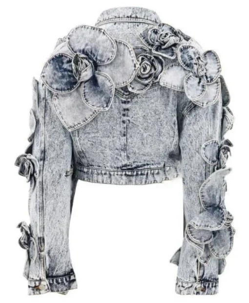 Real Housewives of Salt Lake City Meredith Marks Floral Applique Cropped Denim Jacket