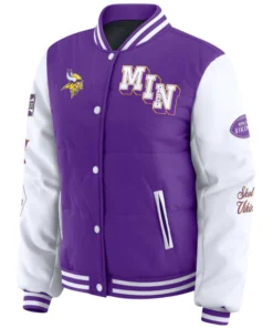 Minnesota Vikings Purple and White Varsity Puffer Jacket