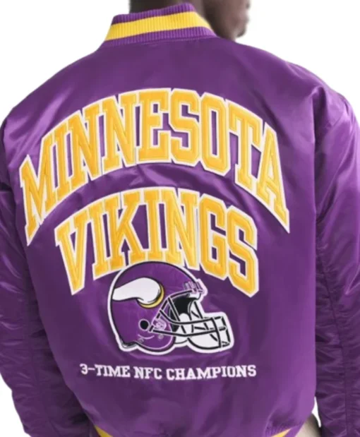 Full-Snap Minnesota Vikings Varsity Bomber Purple Satin Jacket
