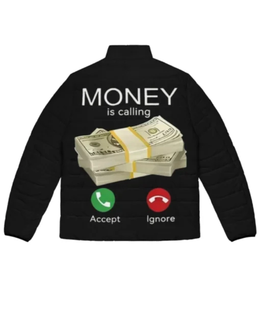 Money is Calling Quilted Puffer Black Jacket For Men and Women