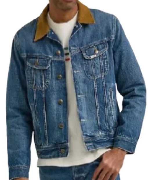 TV-Series Murder in a Small Town Season 2 Blue Denim Jacket with Brown Collar