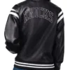 New York Knicks High Heat Vegan Black Full-Snap Leather Varsity Jacket
