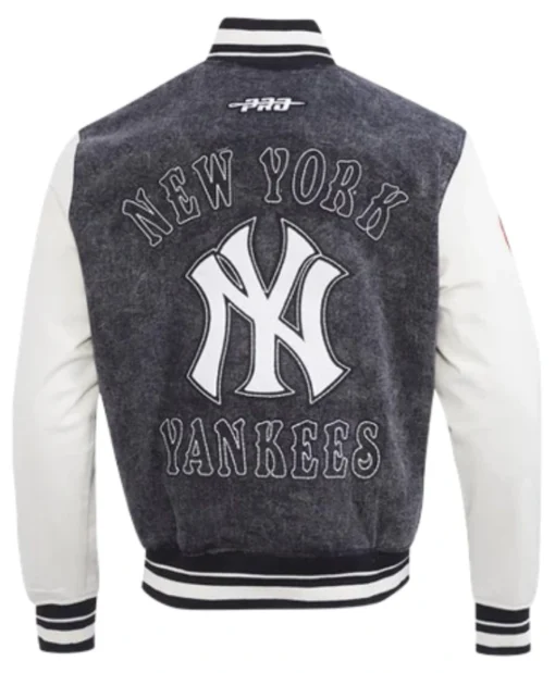 New York Yankees Rebel Athletics Denim and Leather Varsity Jacket