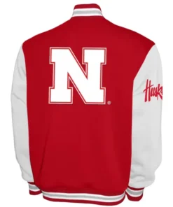 Nebraska Huskers Full-Snap Scarlet and White Fleece Varsity Jacket
