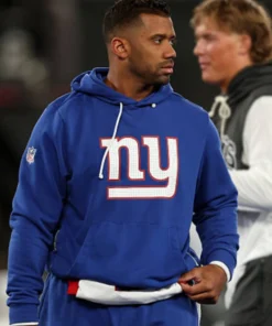 Shop New York Giants Russell Wilson Blue Hoodie