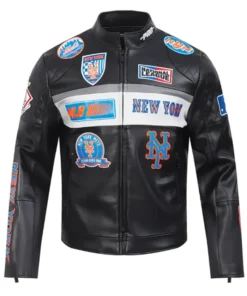 New York Mets Moto Leather Black Jacket