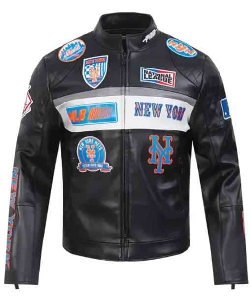 New York Mets Moto Leather Black Jacket