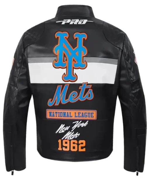 Shop New York Mets Moto Leather Black Jacket in Sale