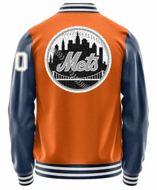 New York Mets Orange and Black Wool with Leather Sleeves Varsity Jacket For Sale