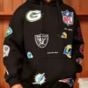 Buy Oversized Black NFL Allover Multi Team Logo Pullover Hoodie For Unisex