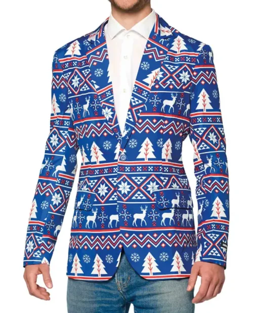 Christmas 2025 Blue Nordic Christmas Printed Blazer For Men and Women