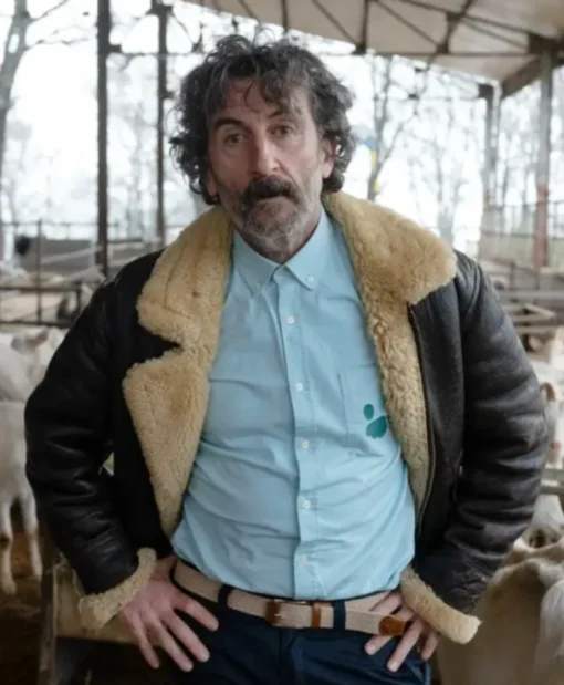 Luis Zahera Old Dog New Tricks Antón Brown Shearling Leather Jacket