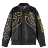 OVO One Game International NBA Graphics Leather Black Varsity Jacket