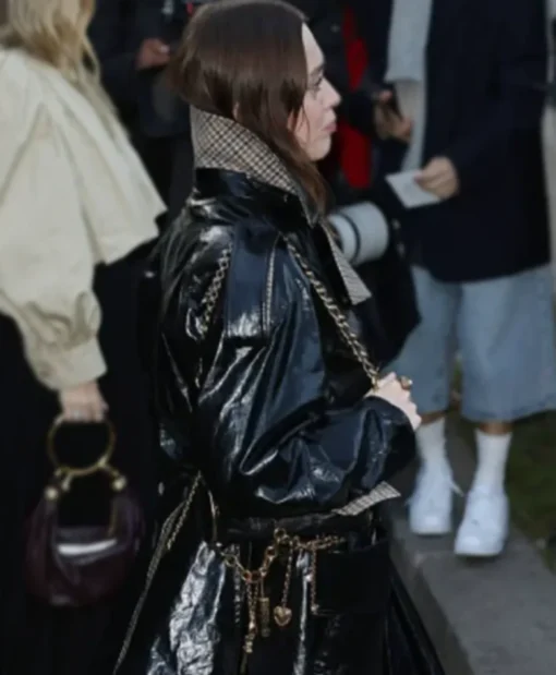 Aimee Lou Wood Paris Fashion Week 2025 Belt Detail Black Leather Jacket