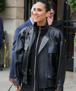 PFW 2025 Jennifer Connelly Black Leather Jacket Shop Now