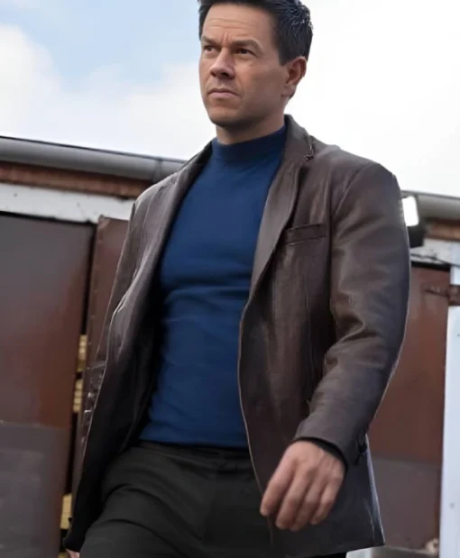 Mark Wahlberg Play Dirty 2025 Brown Leather Blazer