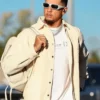 Chiefs VS Raiders 2025 Patrick Mahomes Beige Denim Jacket