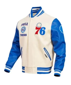 Men and Women Retro Classic Philadelphia 76ers Cream Varsity Jacket