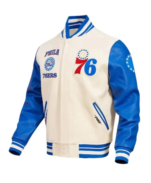 Men and Women Retro Classic Philadelphia 76ers Cream Varsity Jacket