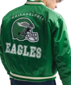 Full-Snap Philadelphia Eagles Varsity Satin Bomber Green Jacket